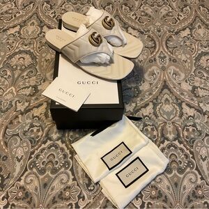 NWT Gucci Marmont Padded Chevron Quilted Metalasse Leather Thong Flat Sandals